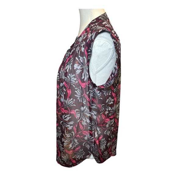 Rebecca Taylor 100% Silk Sheer Magenta Floral Print Blouse Sz 4 Feminine - Picture 3 of 8